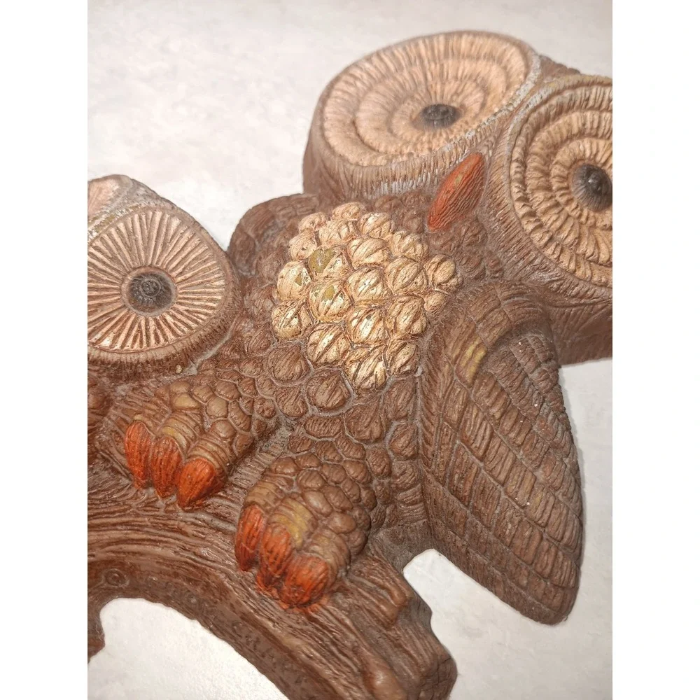 MCM Owl Foam Craft Family Perched 1981 Mid Century KITSCHY Wall Hanging